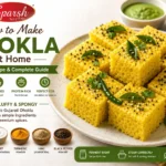 How to make dhokla at home with fluffy Gujarati dhokla served with green and tamarind chutneys.
