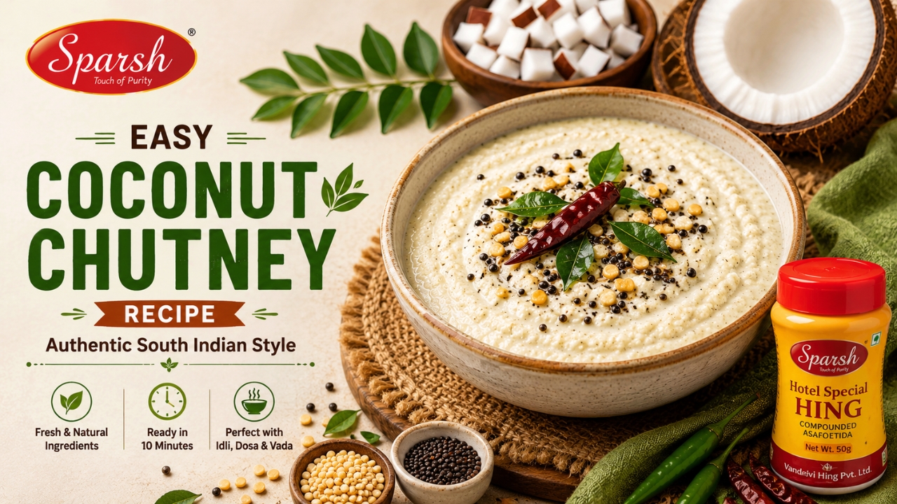 Easy coconut chutney recipe South Indian style with curry leaf tempering