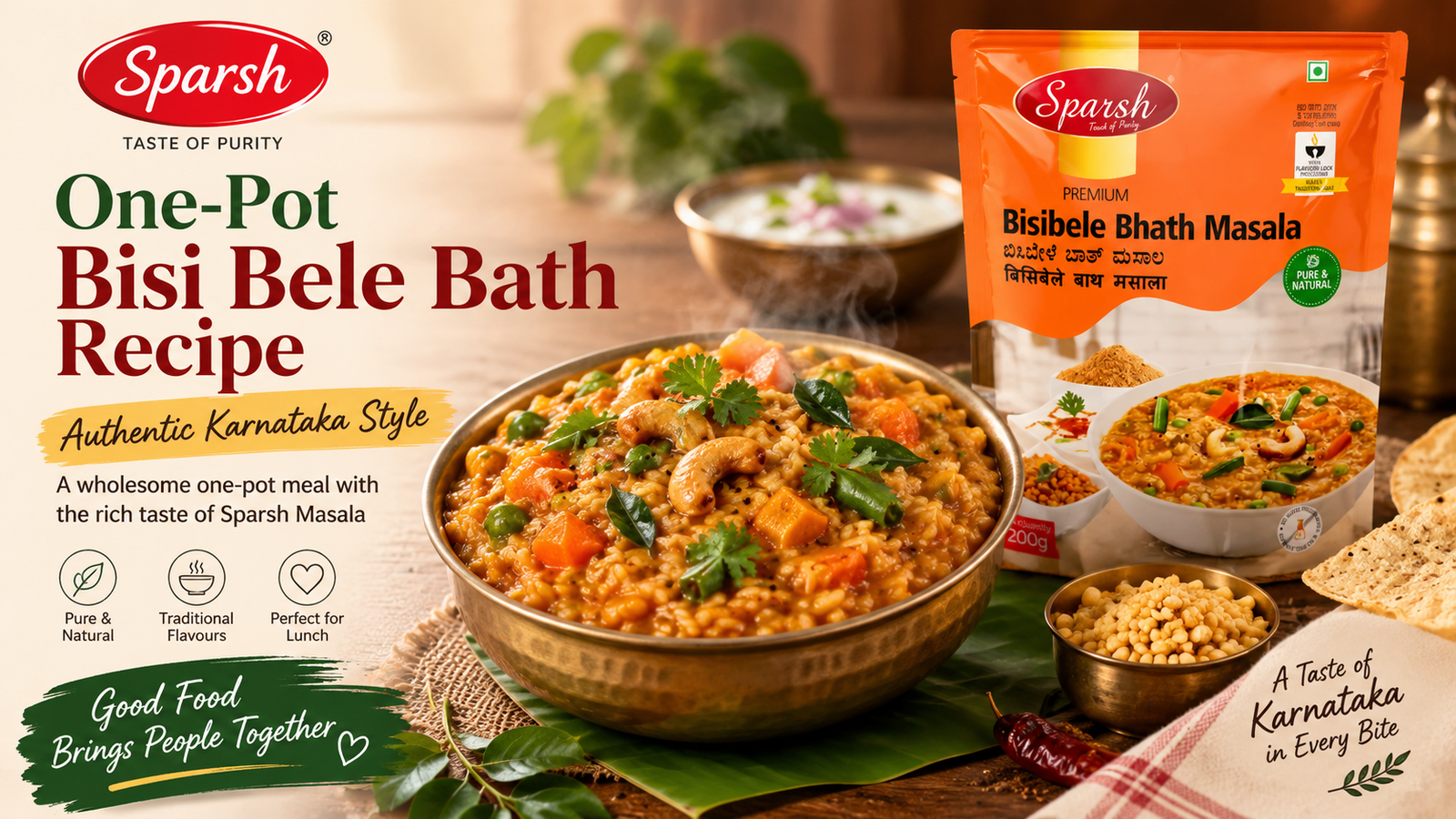 One-pot Bisi Bele Bath recipe with Sparsh Bisibele Bhath Masala