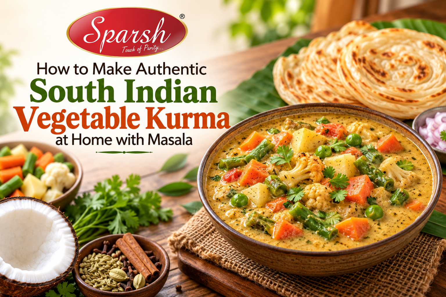 South Indian vegetable kurma recipe with mixed vegetables and masala