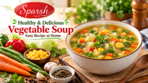 Sparsh Masala - Best Masala Company in Karnataka 12 Homemade vegetable soup with carrots, beans, cabbage, sweet corn and freshly ground black pepper, garnished with coriander.