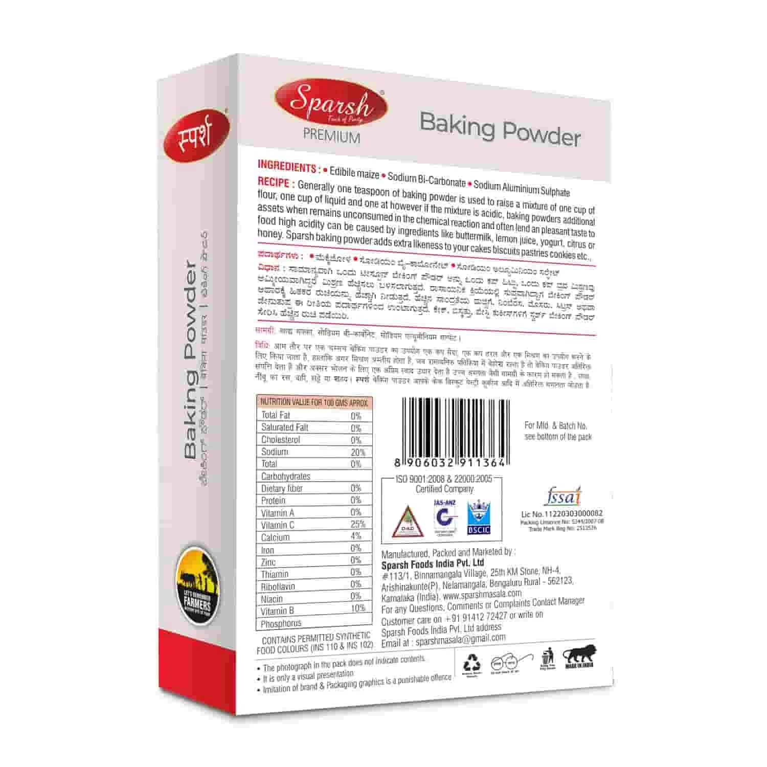 Baking Powder 2 Sparsh Baking Powder – back of pack with product information