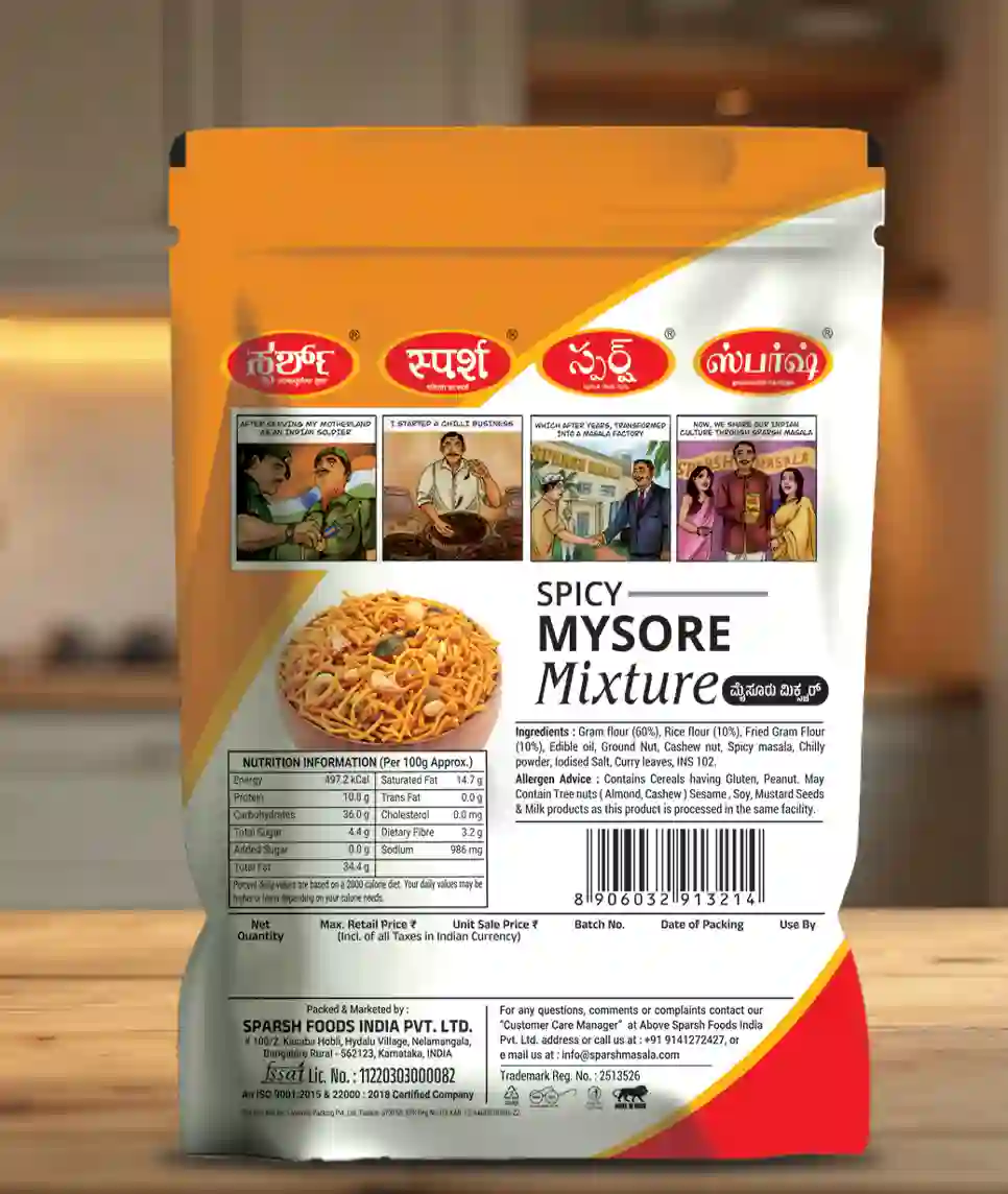 Sparsh Spicy Mysore Mixture 2 Sparsh Spicy Mysore Mixture 150g – back of pack with product information